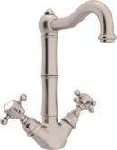 1-Hole Bar Faucet with Double Cross Handle in Satin Nickel
