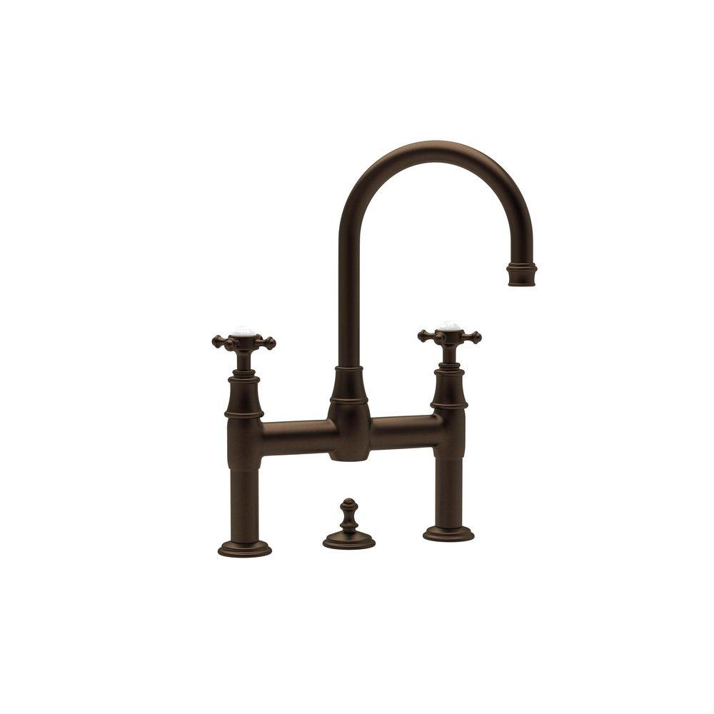 Perrin & Rowe&reg; English Bronze 2-Hole Deckmount Bridge Lavatory Faucet with Double Cross Handle 