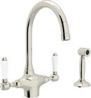 ROHL&reg; Polished Nickel 1-Hole Column Spout Kitchen Faucet with Double Porcelain Lever Handle and Sidespray 