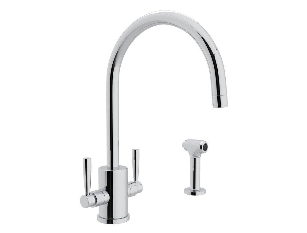 Perrin & Rowe Polished Chrome 1.8 gpm 1-Hole Column Spout Kitchen Faucet with Round Body and Sidespray 