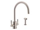 Perrin & Rowe Satin Nickel 1.8 gpm 1-Hole Column Spout Kitchen Faucet with Round Body and Sidespray