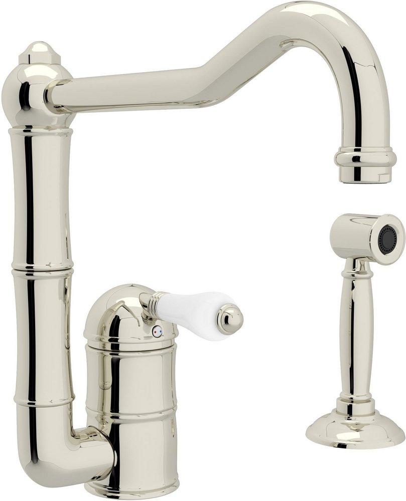 ROHL&reg; Polished Nickel 1-Hole Kitchen Faucet with Single Porcelain Lever Handle and Column Spout 