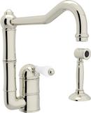 1-Hole Kitchen Faucet with Single Porcelain Lever Handle and Column Spout in Polished Nickel