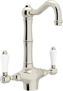 1-Hole Deckmount Bar Faucet with Porcelain Double Lever Handle in Polished Nickel