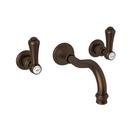 Wall Mount Bathroom Sink Faucet with Double Metal and Porcelain Lever Handle in English Bronze