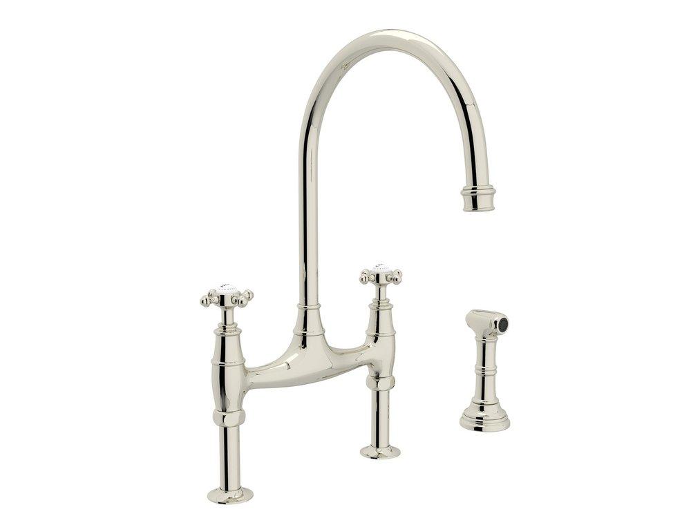 Perrin & Rowe Polished Nickel Two Handle Bridge Kitchen Faucet 