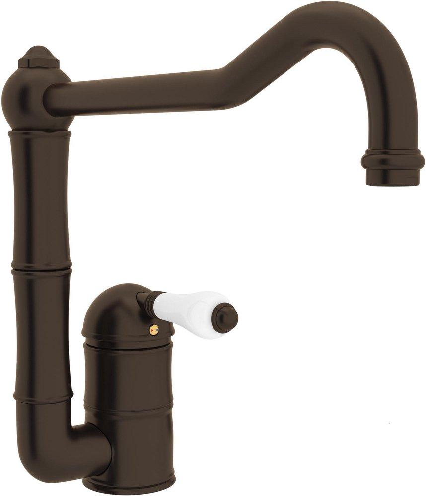 ROHL&reg; Tuscan Brass 1-Hole Kitchen Faucet with Single Porcelain Lever Handle and 11 in. Column Spout 