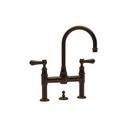 Deckmount Widespread Bathroom Sink Faucet with Double Metal and Porcelain Lever Handle in English Bronze