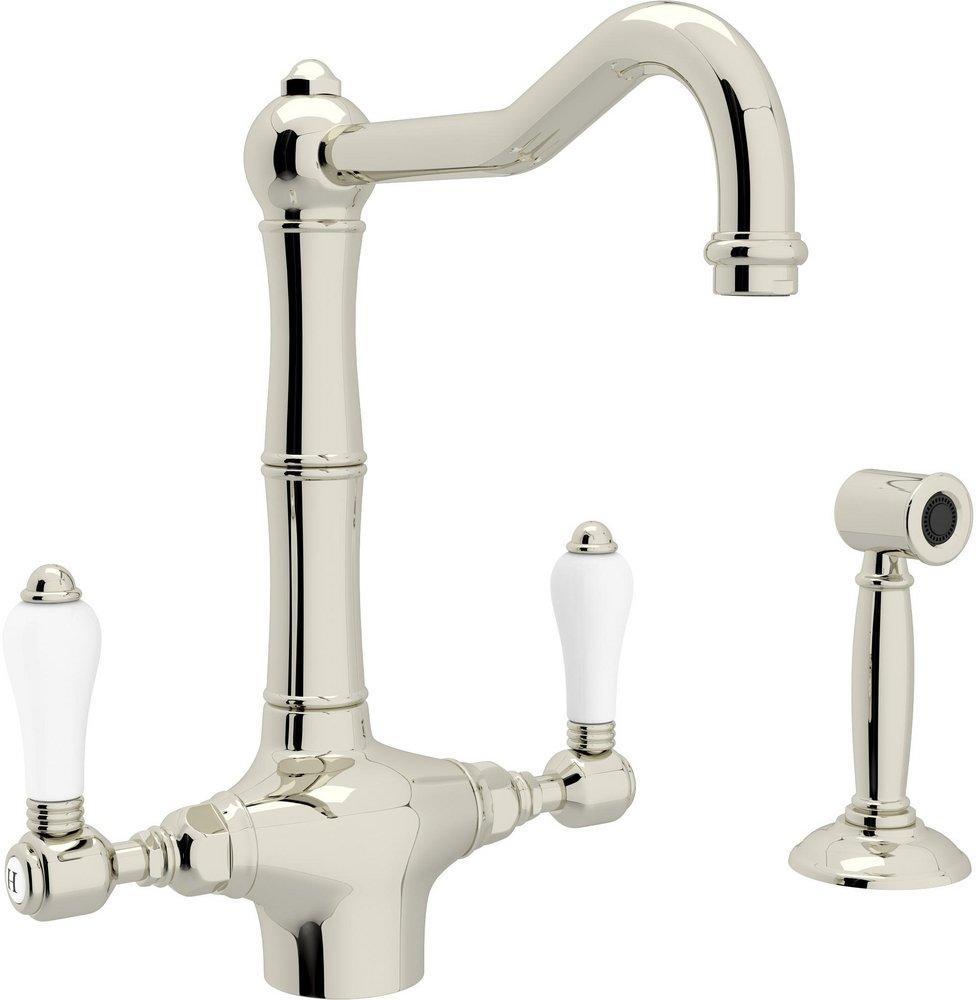 ROHL&reg; Polished Nickel 1.5 gpm Double Lever Handle Deckmount Kitchen Sink Faucet Column Spout IPS Connection 