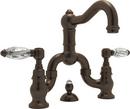 Deckmount Bridge Bathroom Sink Faucet with Double Crystal Lever Handle in Tuscan Brass
