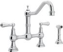 Two Handle Bridge Kitchen Faucet with Side Spray in Polished Chrome