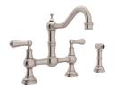 Two Handle Bridge Kitchen Faucet with Side Spray in Satin Nickel