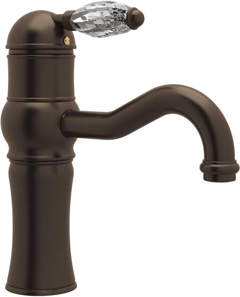 ROHL&reg; Tuscan Brass Deckmount Bathroom Sink Faucet with Single Crystal Lever Handle 