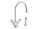 1-Hole Kitchen Mixer Faucet with Double Cross Handle and Sidespray in Polished Chrome