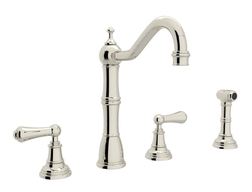 Perrin & Rowe&reg; Polished Nickel 1.5 gpm 4-Hole Double Lever Handle Kitchen Faucet 