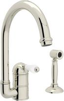 1-Hole Column Spout Kitchen Faucet with Single Porcelain Lever Handle and Sidespray in Polished Nickel