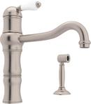 ROHL&reg; Satin Nickel 1-Hole Kitchen Faucet with Single Porcelain Lever Handle and Sidespray 
