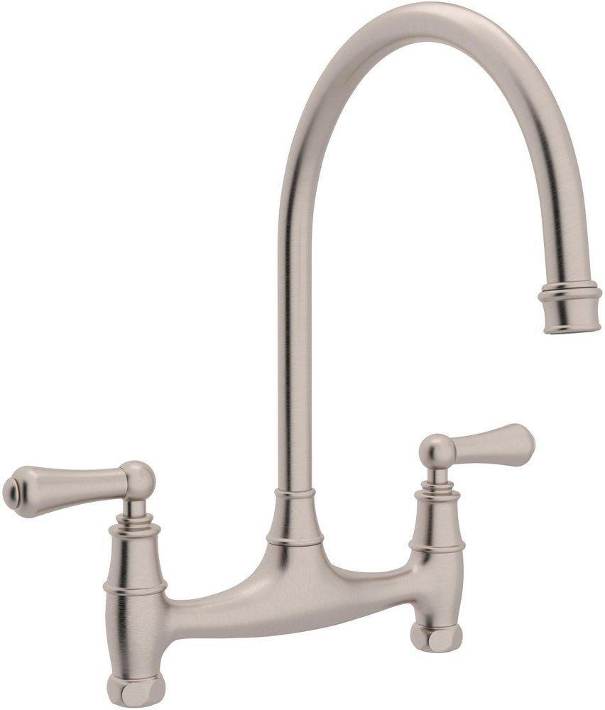 Perrin & Rowe&reg; Satin Nickel 2-Hole Double Lever Handle Bridge Kitchen Faucet 