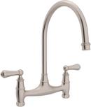 Perrin & Rowe&reg; Satin Nickel 2-Hole Double Lever Handle Bridge Kitchen Faucet 