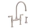 Two Handle Bridge Kitchen Faucet with Side Spray in Satin Nickel