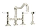 ROHL&reg; Polished Nickel 4-Hole Bridge Kitchen Faucet with Double Porcelain Lever Handle and Sidespray 