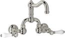 ROHL&reg; Polished Nickel Wall Mount Bridge Bathroom Sink Faucet with Double Porcelain Lever Handle 
