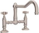ROHL&reg; Satin Nickel Bridge Kitchen Faucet with Double Cross Handle 