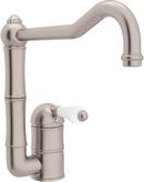 1-Hole Kitchen Faucet with Single Porcelain Lever Handle and Column Spout in Satin Nickel