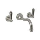 Wall Mount Widespread Bathroom Sink Faucet with Double Lever Handle in Satin Nickel
