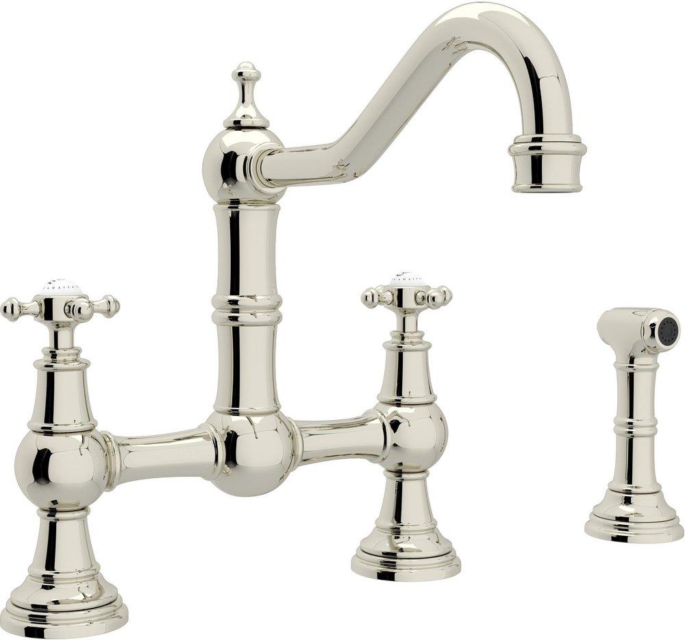 Perrin & Rowe Polished Nickel Two Handle Bridge Kitchen Faucet 