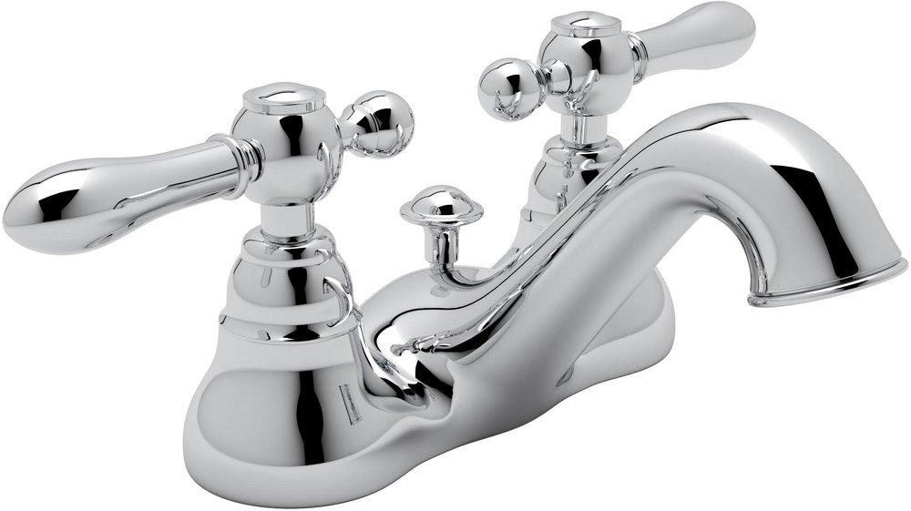 ROHL&reg; Polished Chrome Deckmount Bathroom Sink Faucet with Double Metal Lever Handle 