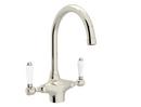 1-Hole Column Spout Kitchen Faucet with Double Porcelain Lever Handle in Polished Nickel