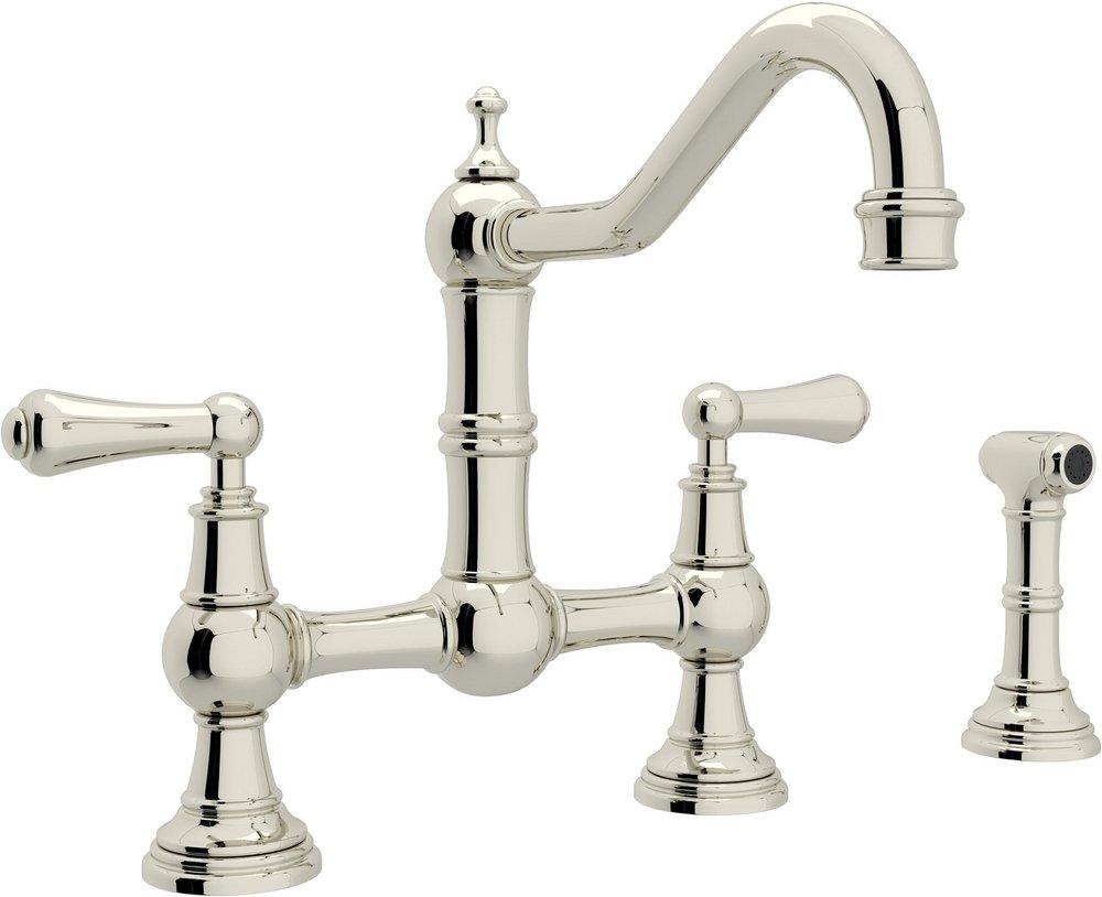 Perrin & Rowe Polished Nickel Two Handle Bridge Kitchen Faucet 