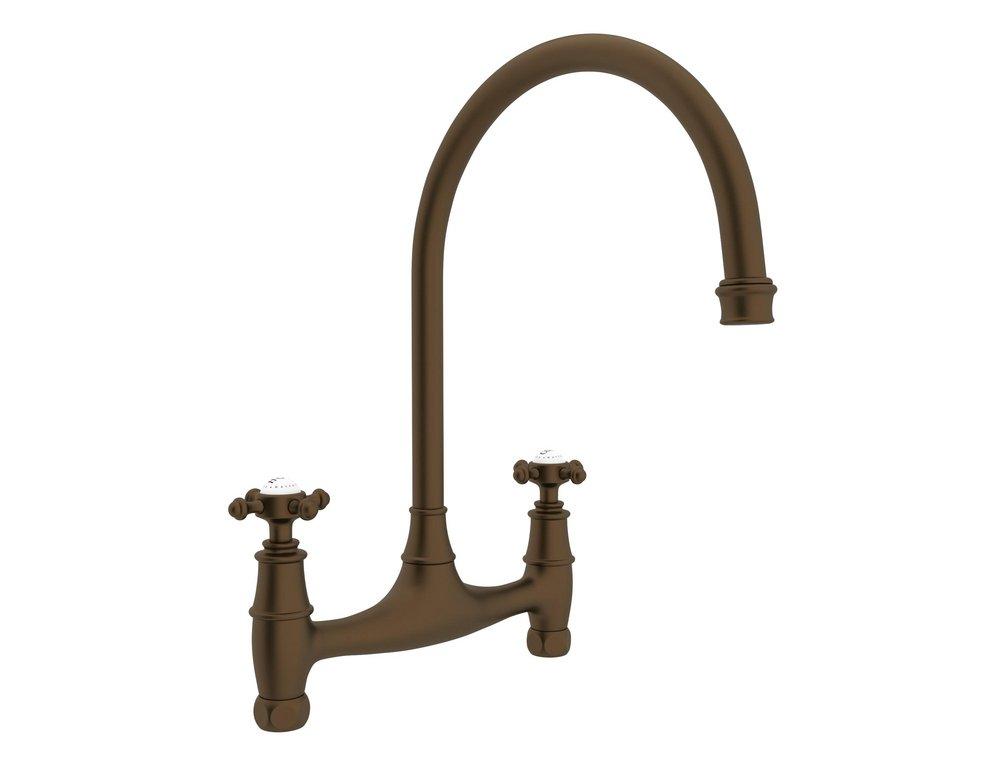 Perrin & Rowe English Bronze Two Handle Bridge Kitchen Faucet 