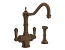 2-Hole Filtration Kitchen Faucet with Double Lever Handle and Sidespray in English Bronze