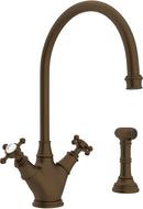1-Hole Kitchen Mixer Faucet with Double Cross Handle and Sidespray in English Bronze