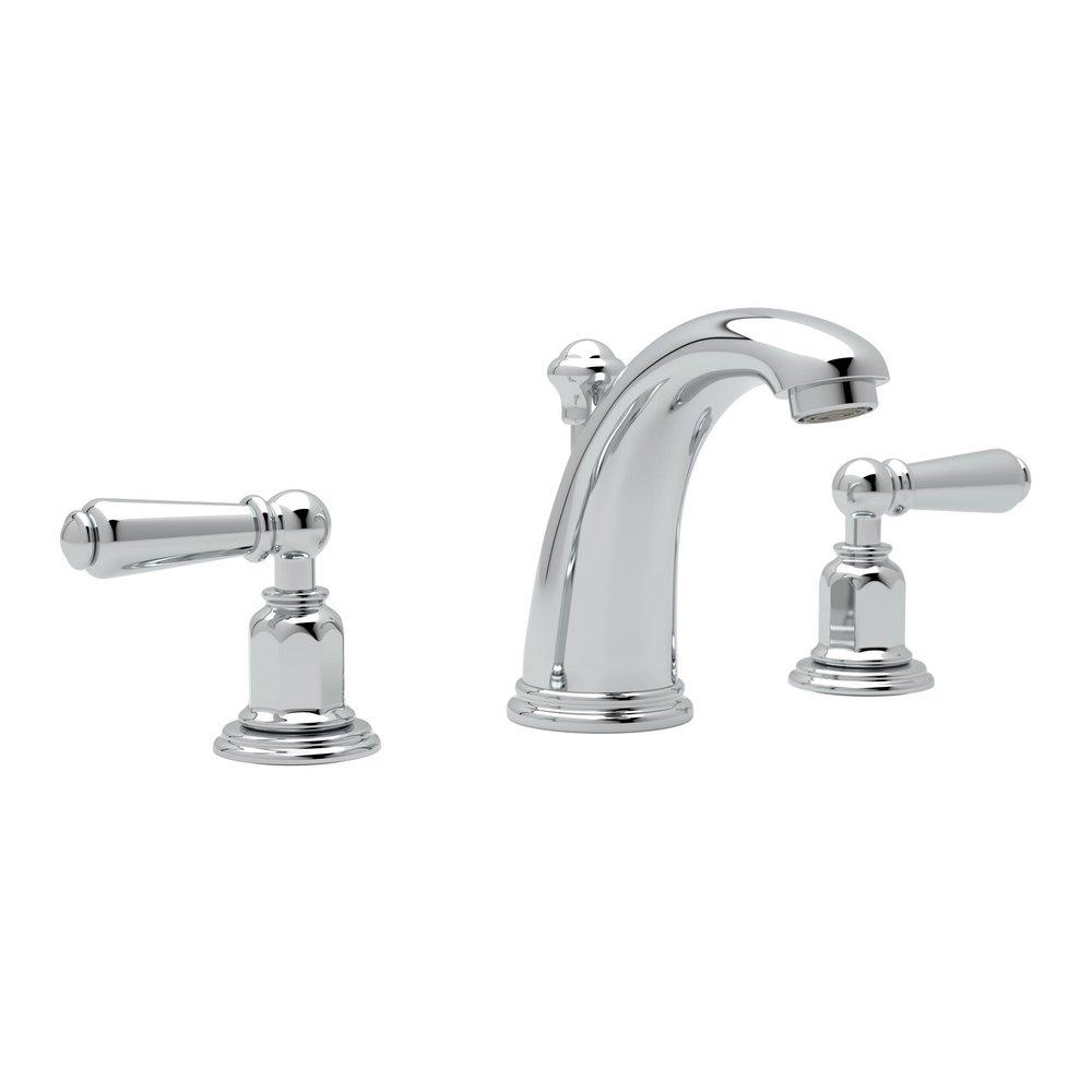 Perrin & Rowe&reg; Polished Chrome 1.2 gpm 3-Hole Widespread Lavatory Faucet with Double Lever Handle and 4 in. Spout Height 