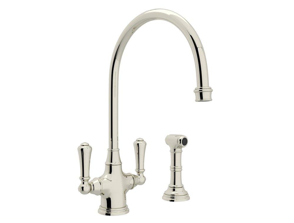 Perrin & Rowe&reg; Polished Nickel 1.8 gpm 1-Hole Double Lever Handle Kitchen Faucet with Sidespray 