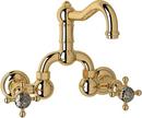 Wall Mount Bridge Bathroom Sink Faucet with Double Crystal Cross Handle in Inca Brass