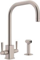 Perrin & Rowe Satin Nickel 1-Hole High Arc Kitchen Faucet with Double Lever Handle and Sidespray 