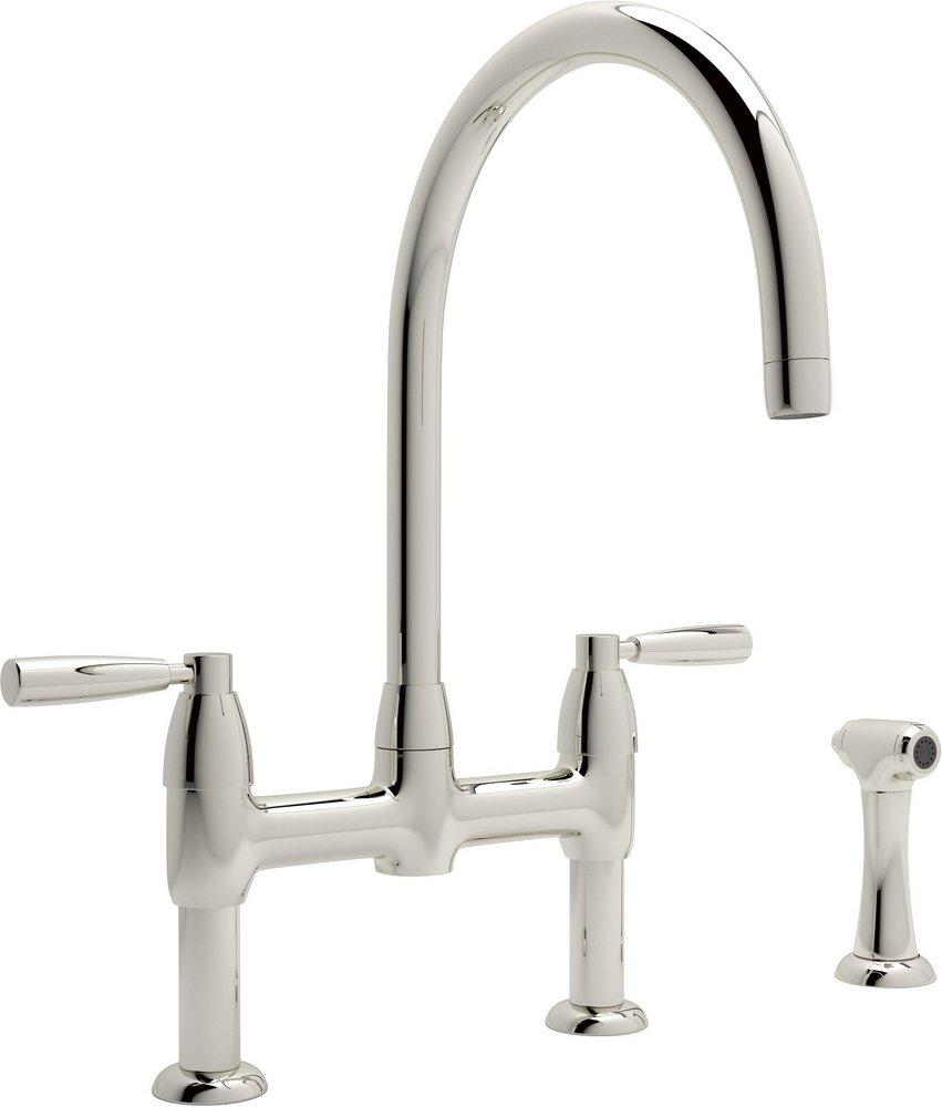 Perrin & Rowe Polished Nickel Two Handle Bridge Kitchen Faucet 