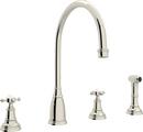 Perrin & Rowe&reg; Polished Nickel 4-Hole Column Spout Kitchen Faucet with Double Cross Handle 