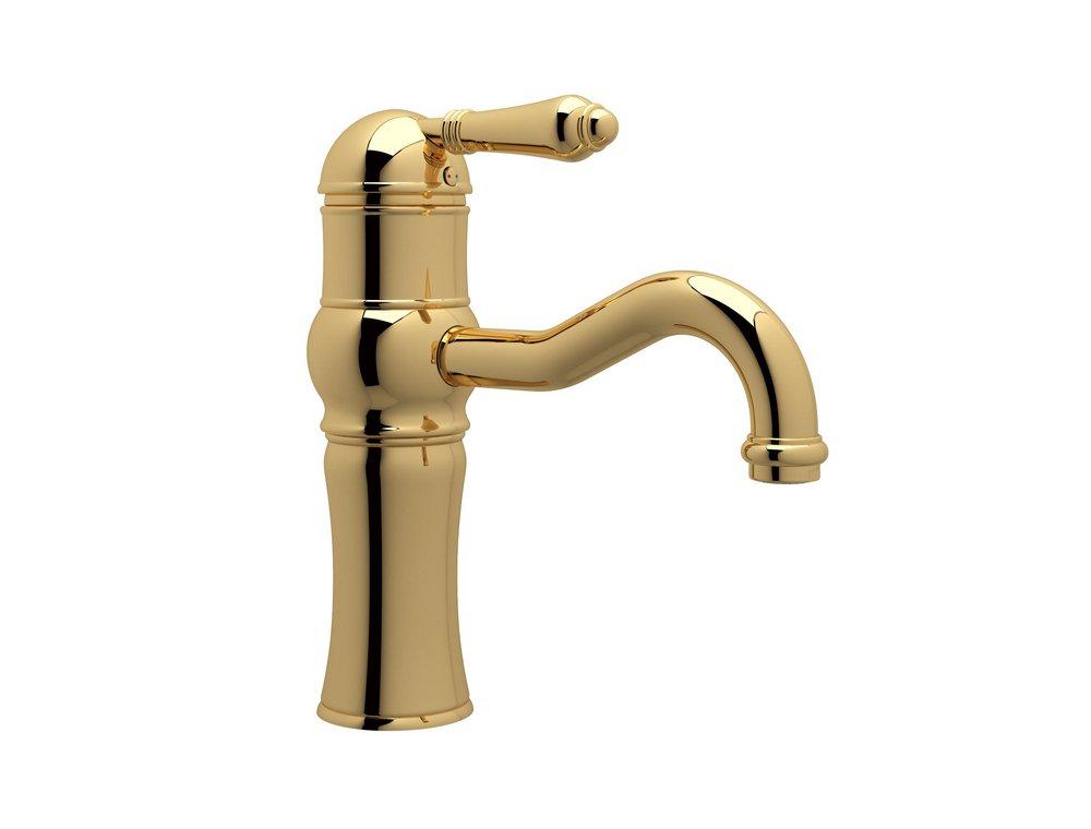ROHL&reg; Inca Brass Deckmount Bathroom Sink Faucet with Single Metal Lever Handle 