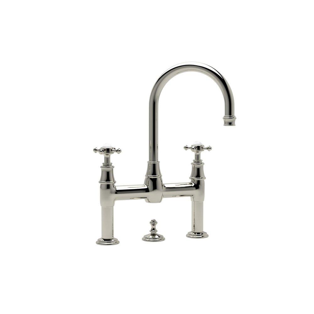 Perrin & Rowe&reg; Polished Nickel 2-Hole Deckmount Bridge Lavatory Faucet with Double Cross Handle 