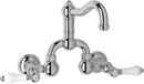Wall Mount Bridge Bathroom Sink Faucet with Double Porcelain Lever Handle in Polished Chrome