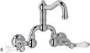ROHL&reg; Polished Chrome Wall Mount Bridge Bathroom Sink Faucet with Double Porcelain Lever Handle 