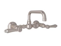 Two Handle Wall Mount Bridge Bathroom Sink Faucet in Satin Nickel