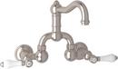 ROHL&reg; Satin Nickel Wall Mount Bridge Bathroom Sink Faucet with Double Porcelain Lever Handle 