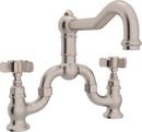 ROHL&reg; Satin Nickel Bridge Kitchen Faucet with Double Five Spoke Handle 