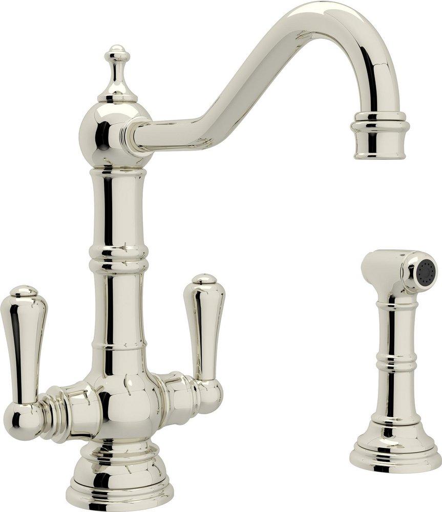 Perrin & Rowe&reg; Polished Nickel 1-Hole Kitchen Mixer with Double Lever Handle and Sidespray 